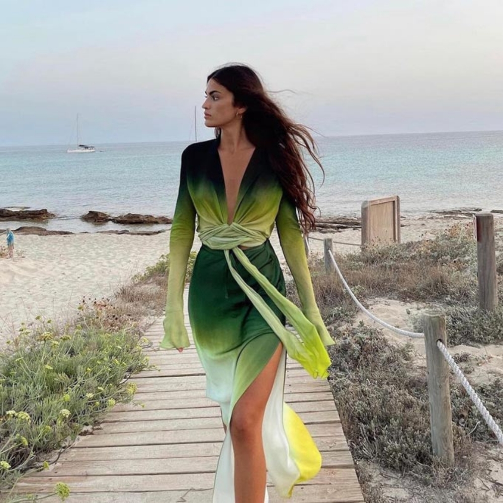 Rat & Boa Green and Yellow Maxi Skirt